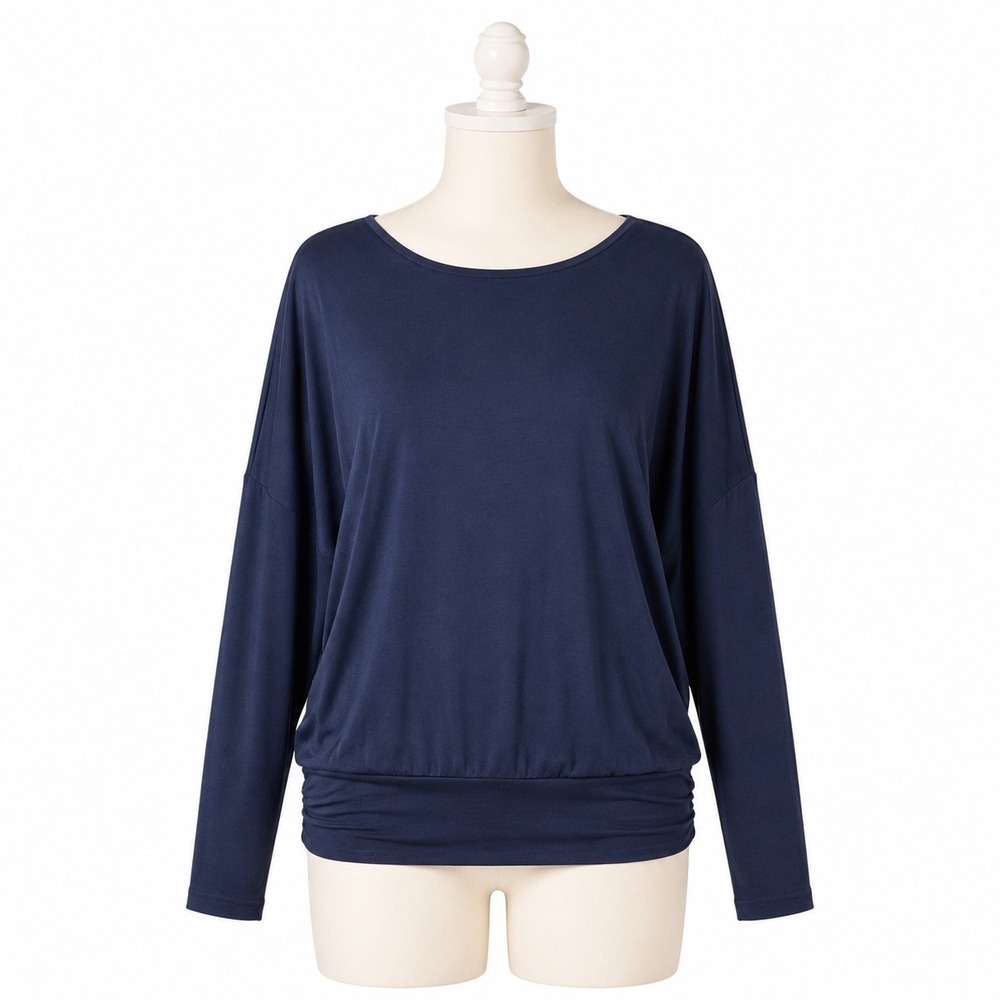 INC International Concepts Top Womens Large Navy Blue Jersey Dolman‎ Banded Hem